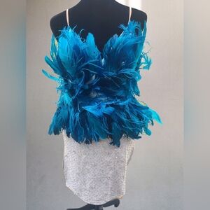 Dore Rhythm/Latin Ballroom Vibrant Blue Feathered Gown